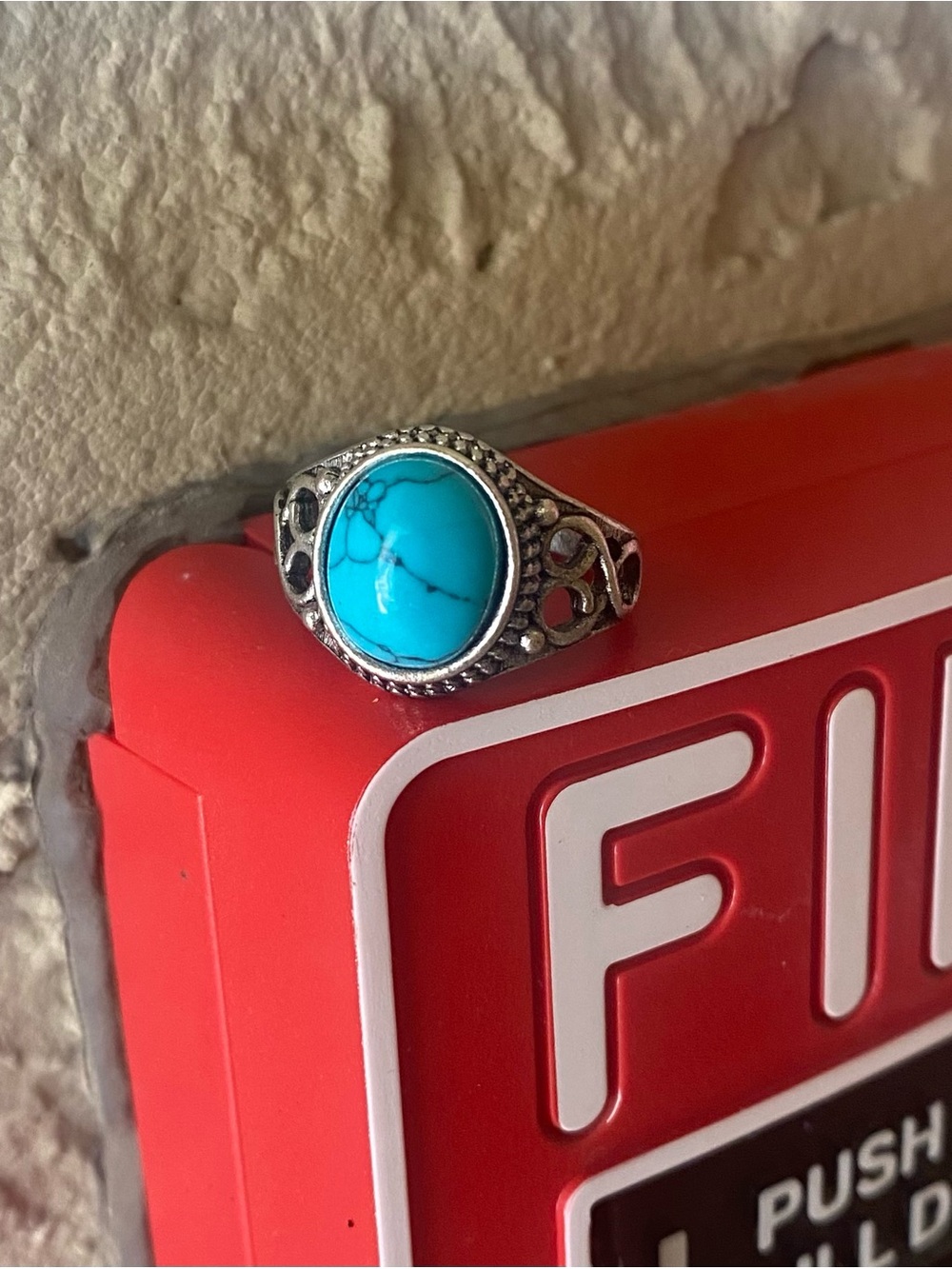 Tibetan Silver Turquoise Cabochon Oval Statement Ring Size 9.5